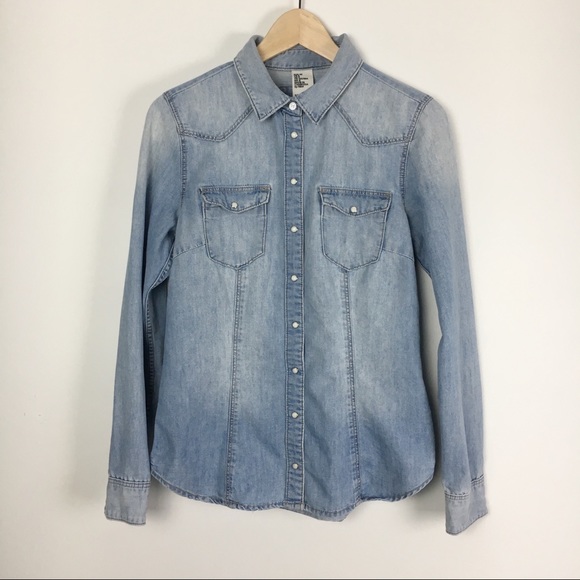 H&M Tops - H&M Light Vintage Wash Denim Button Down Shirt 8